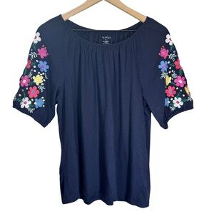 Talbots MEDIUM Heavily Embroidered Sleeves Cotton Modal Balloon Sleeve Floral